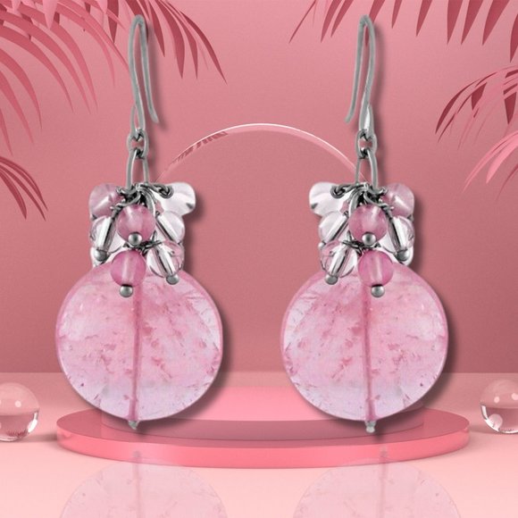 Pink Crystal Rose Quartz Sterling Silver Earrings Love Stone Healing Gemstone - Picture 5 of 8